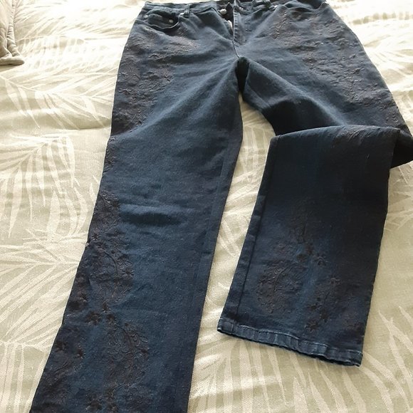 Diane Gilman Denim Stretch embroidered Jeans - Picture 1 of 8
